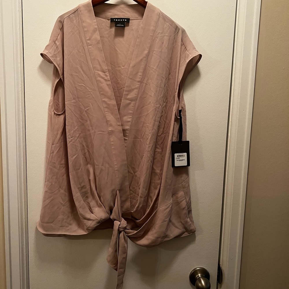 NWT Trouvé Tan Size L Faux Wrap Sleeveless Blouse